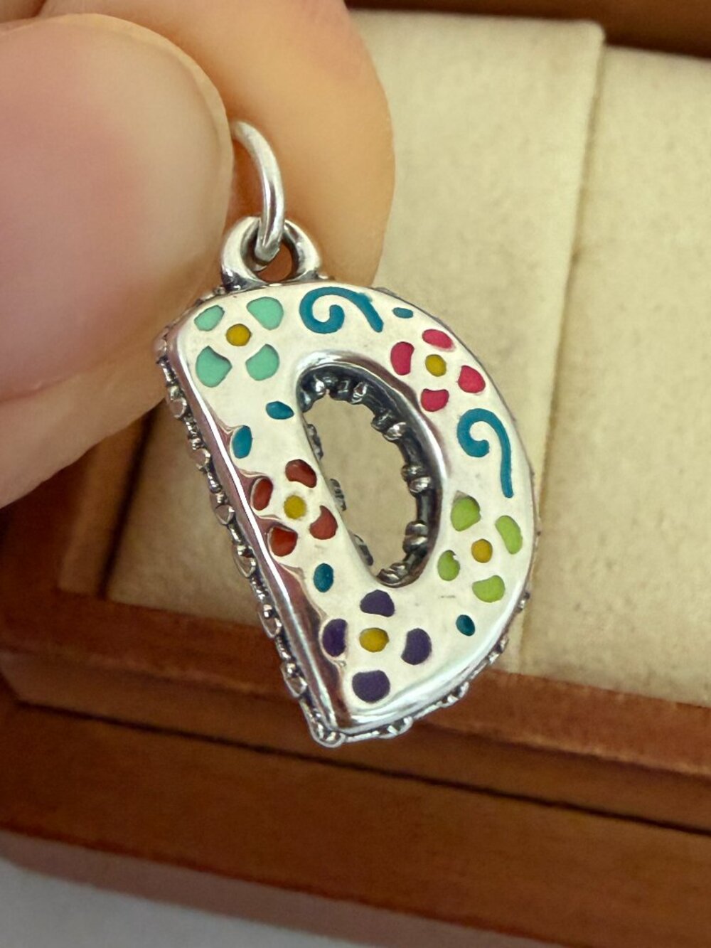 James Avery Enamel Consuela Floral Initial D Charm
